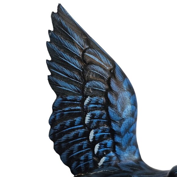 Handcrafted Blue Jay Bird Figurine On Wooden Base - Picture 7 of 12